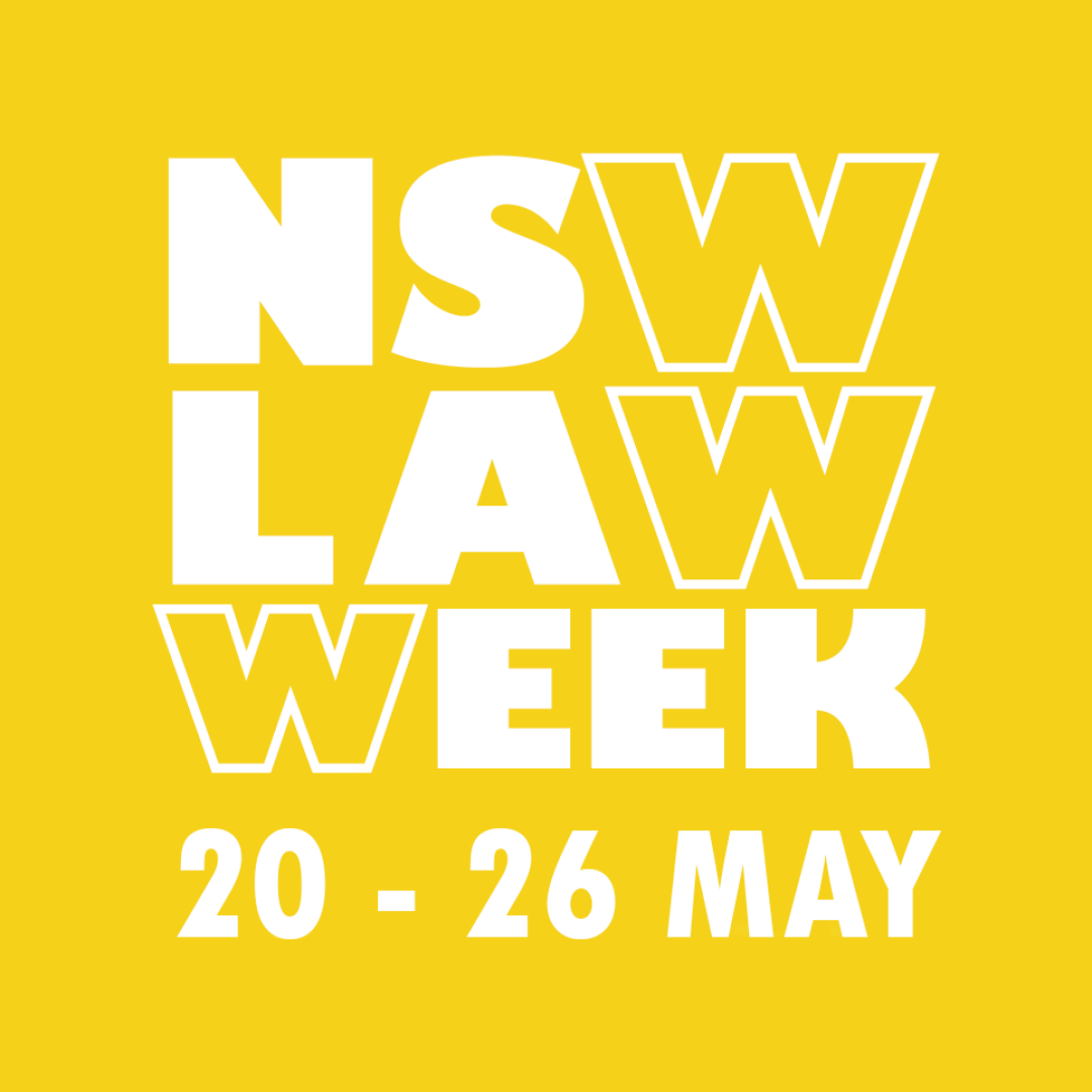 White words "NSW Law Week 20-26 May" on yellow background
