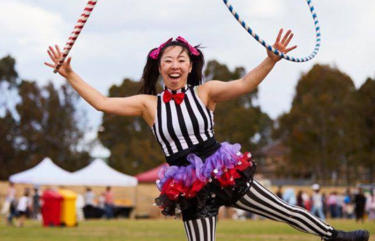 circus instructor Shiho with hoola hoops