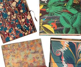 An assortment of four endpapers in various styles and colours.
