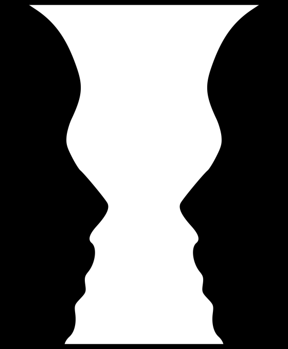 Optical illusion of two faces or a cup