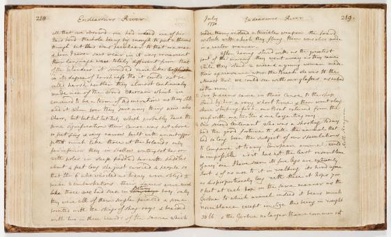 Handwritten letters on two pages yellowed manuscript
