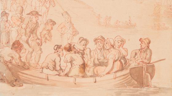 A group of people in a row boat