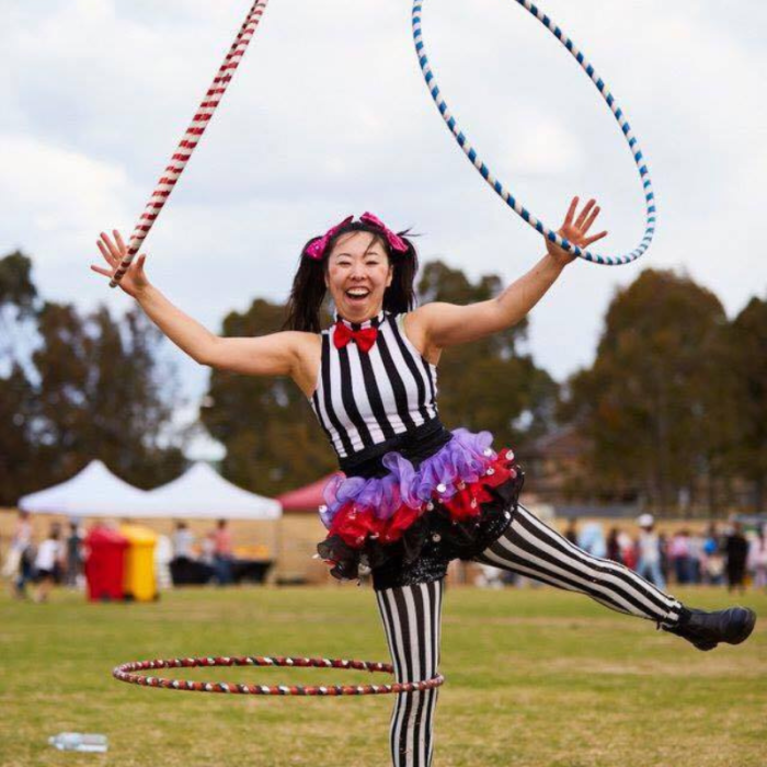 circus instructor Shiho with hoola hoops